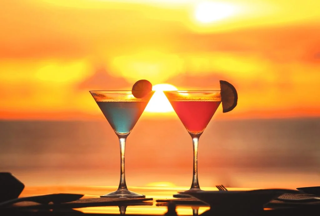 Signature cocktails and sunset views at Deck Beachside Pefkoulia Lefkada